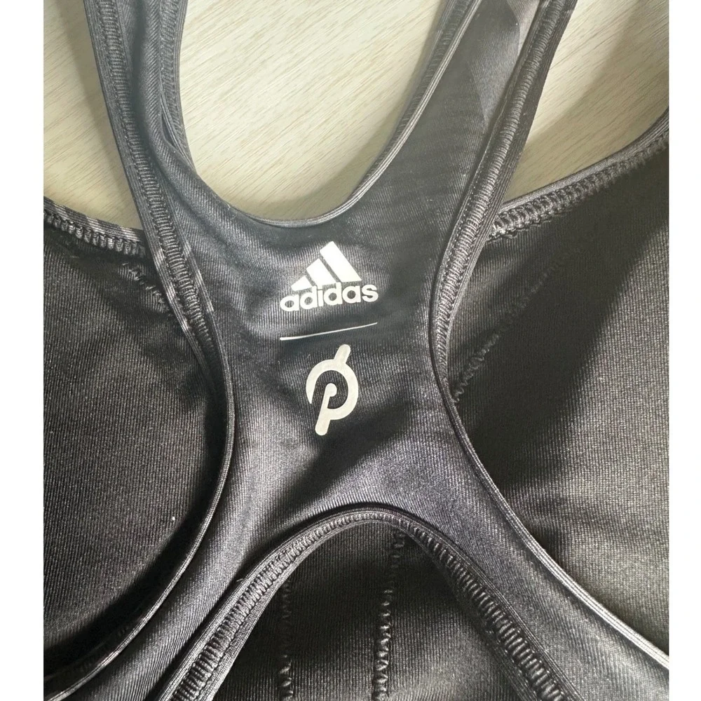 Adidas x Peloton Womens Racerback Sports Bra Black Gray Graphic Sz M Primegreen